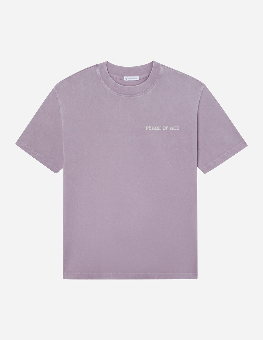 Lavender unisex T-shirt with small chest "Peace of God" logo print