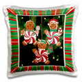 Holiday gingerbread ornament pillow case with red-green plaid border and candy-striped cookie figures