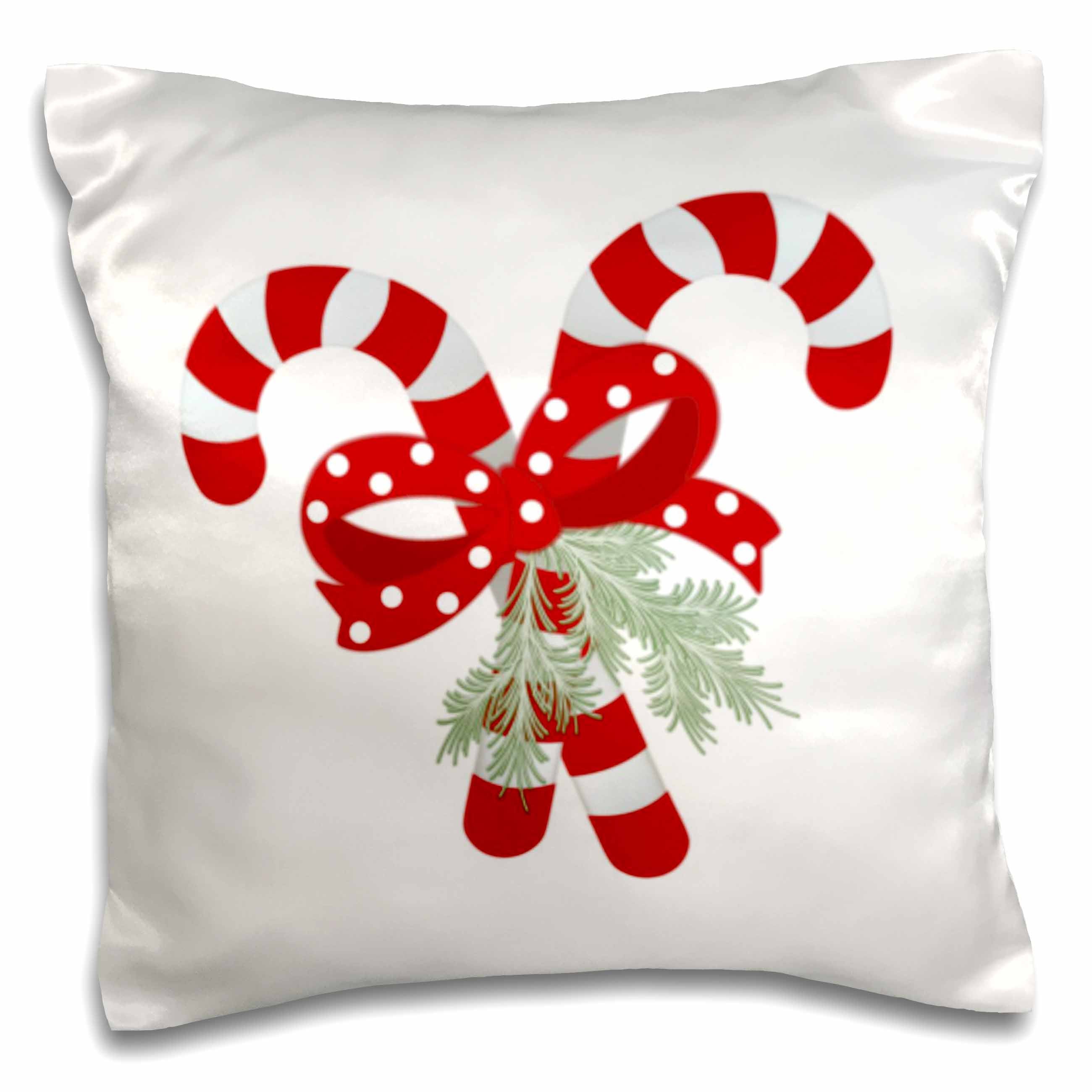 Decorative Christmas pillow case, white with crossed red-and-white candy cane wreath