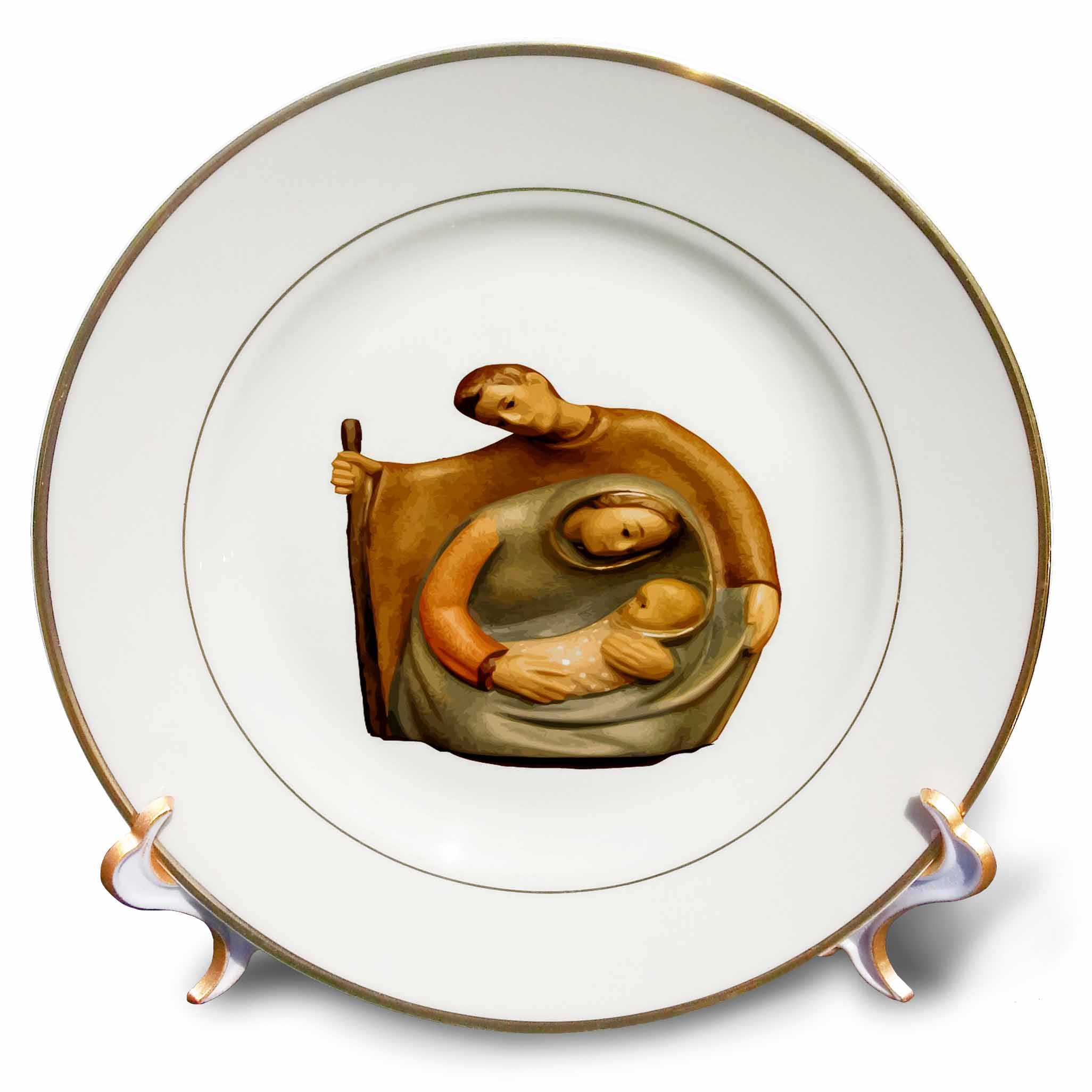 Porcelain Christmas greeting plate with nativity scene Mary, Joseph, and baby Jesus
