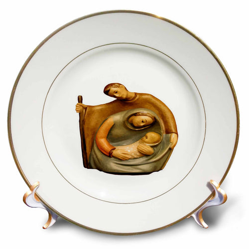 Porcelain Christmas greeting plate with nativity scene Mary, Joseph, and baby Jesus