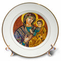 Porcelain plate with circular mosaic of Mary holding Baby Jesus, gold rim