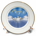 Porcelain prayer plate with golden rim and Jesus in clouds, 'Prayer' text