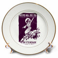Porcelain plate with purple religious graphic and text, with two side display stands