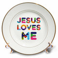 Porcelain decorative plate with colorful 'Jesus Loves Me' text design