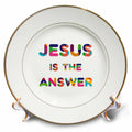 Porcelain plate with gold rim and colorful Jesus is the Answer text