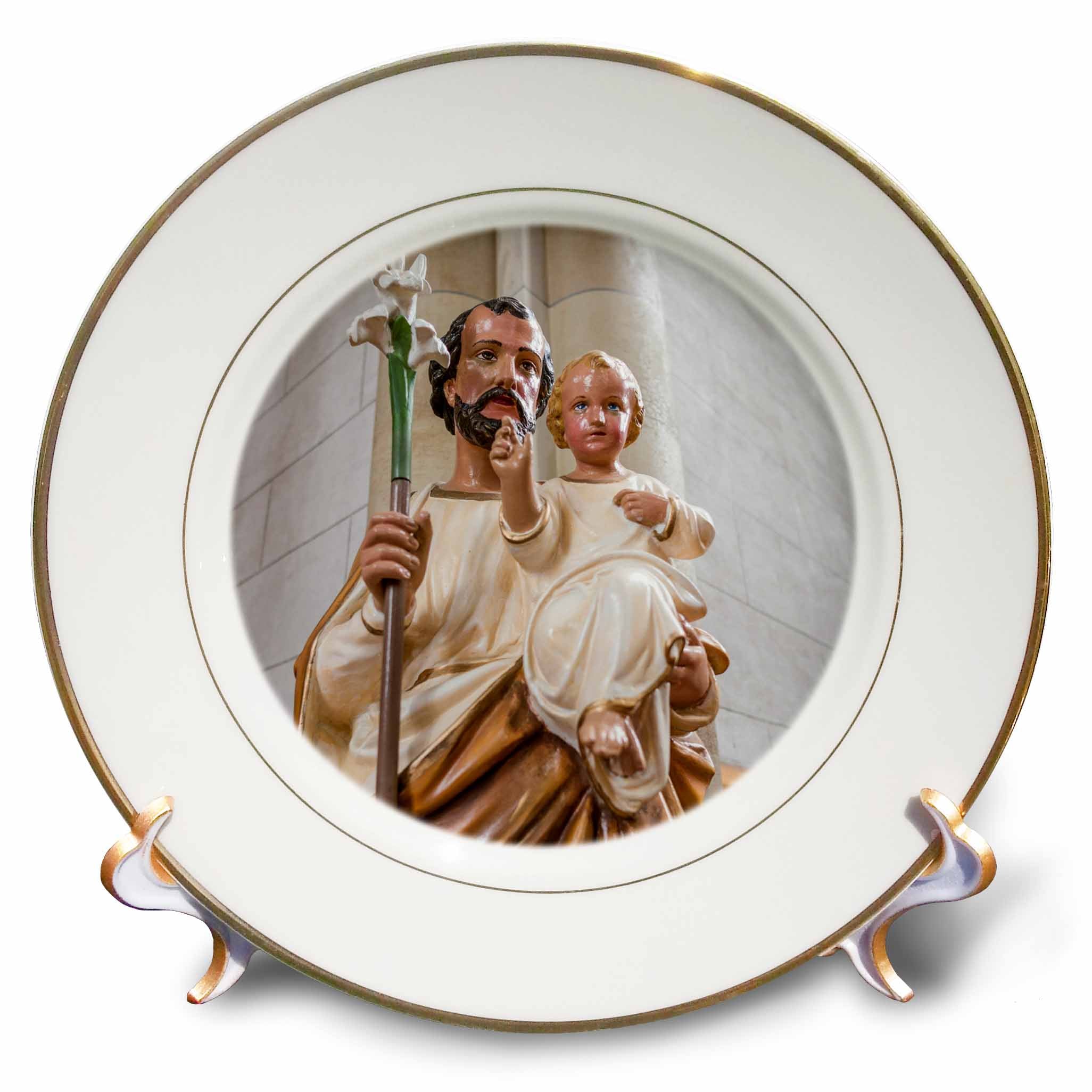Porcelain decorative plate with Joseph holding a staff and baby Jesus