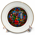 Porcelain plate with stained-glass scene of Mary and Jesus, gold rim