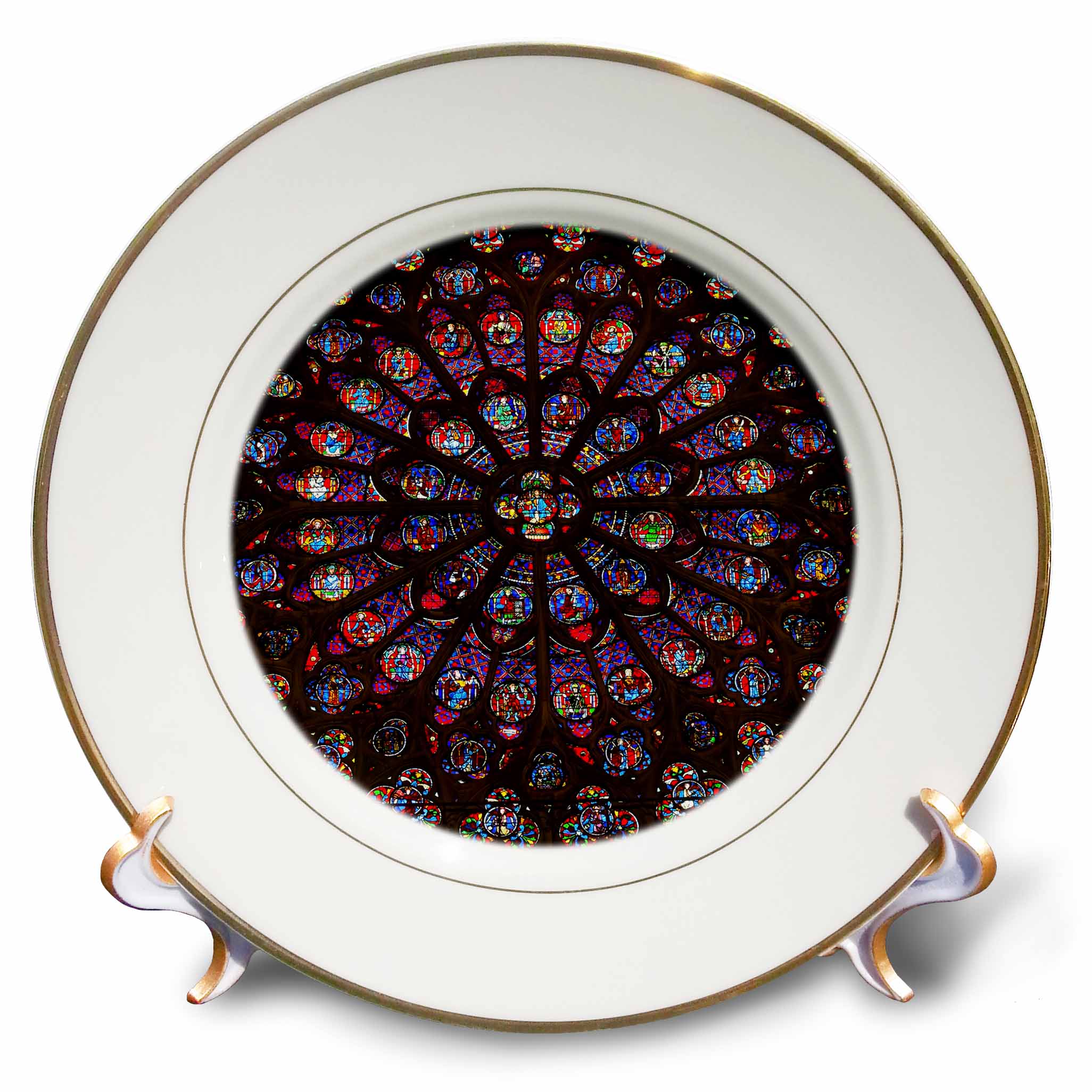 Porcelain plate with stained-glass religious window artwork
