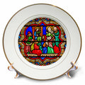 Porcelain decorative plate with gold rim and stained-glass style nativity scene