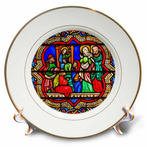 Porcelain decorative plate with gold rim and stained-glass style nativity scene