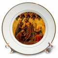 Porcelain decorative plate with gold rim and Jesus praying artwork center