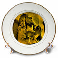 White porcelain decorative plate with gold rim and religious figure artwork, two handles