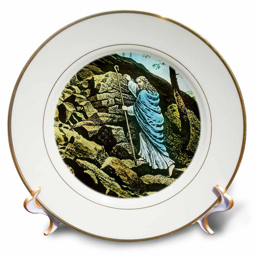 Porcelain decorative plate with Jesus standing among rocks in the wilderness