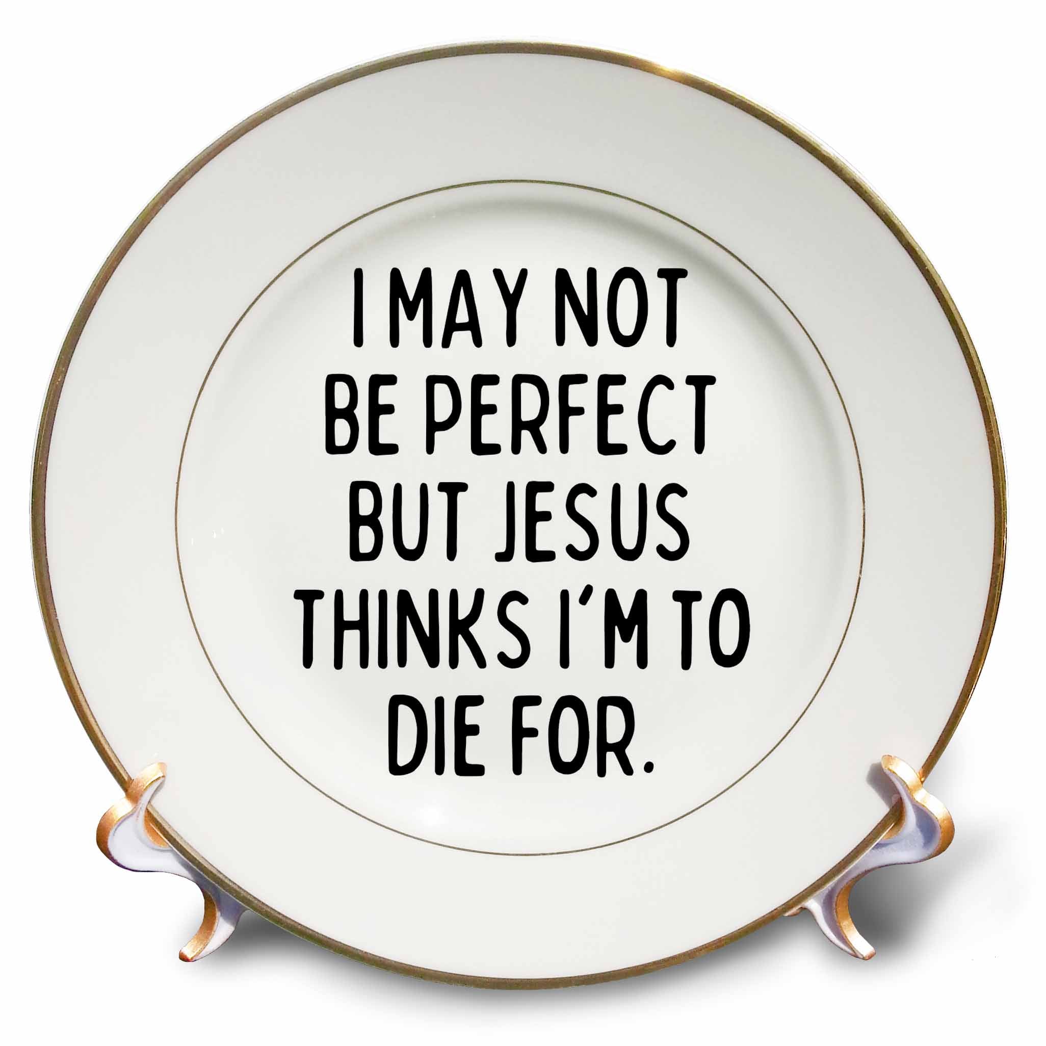 Porcelain plate with Bible verse text, gold rim and small gold accents on edges