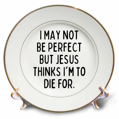 Porcelain plate with Bible verse text, gold rim and small gold accents on edges