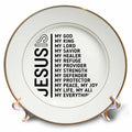 White porcelain plate with gold rim, black Jesus word column and verse text inside