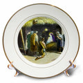 Porcelain plate with round nativity illustration, Mary and Jesus in manger scene