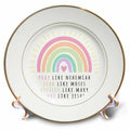 Porcelain decorative plate with rainbow graphic and Christian role-model text, gold rim