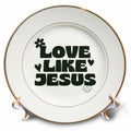 White porcelain plate with gold rim, Love Like Jesus text and flower icon