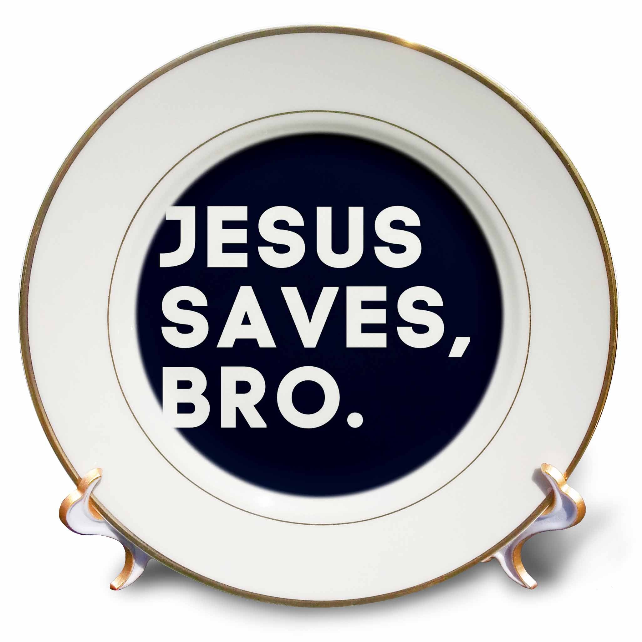 Porcelain decorative plate with circular text "JESUS SAVES, BRO."