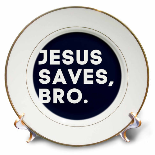 Porcelain decorative plate with circular text "JESUS SAVES, BRO."
