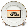 Porcelain plate with gold rim and 'JESUS LOVES YOU' center text