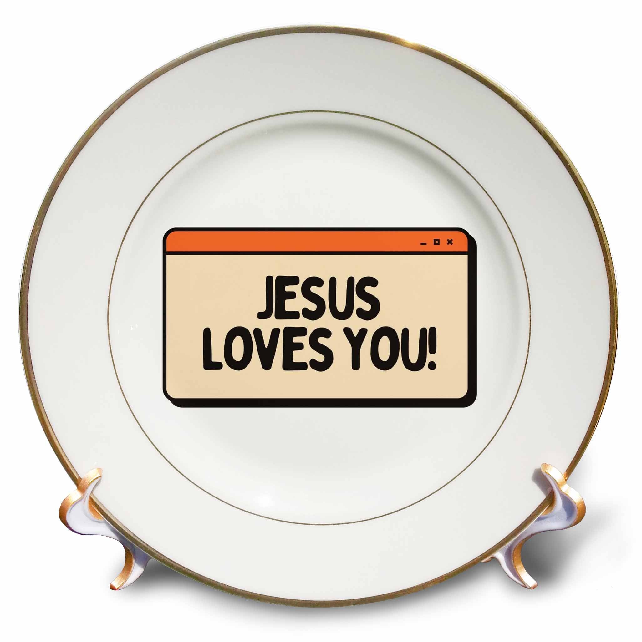 Porcelain plate with gold rim and 'JESUS LOVES YOU' center text