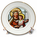 Porcelain plate with stained-glass style Virgin Mary and Jesus illustration