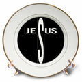 Porcelain plate with black center and white Jesus cross lettering