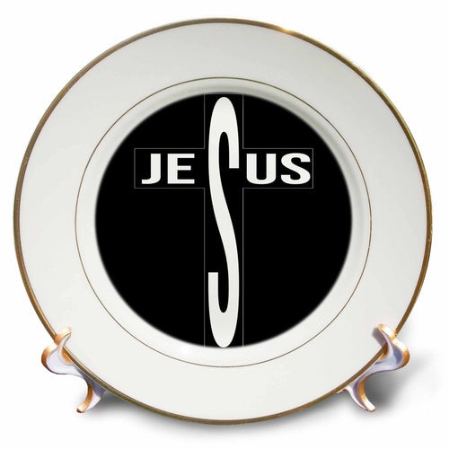 Porcelain plate with black center and white Jesus cross lettering