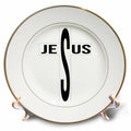 Porcelain plate with black Jesus lettering and cross, gold rim