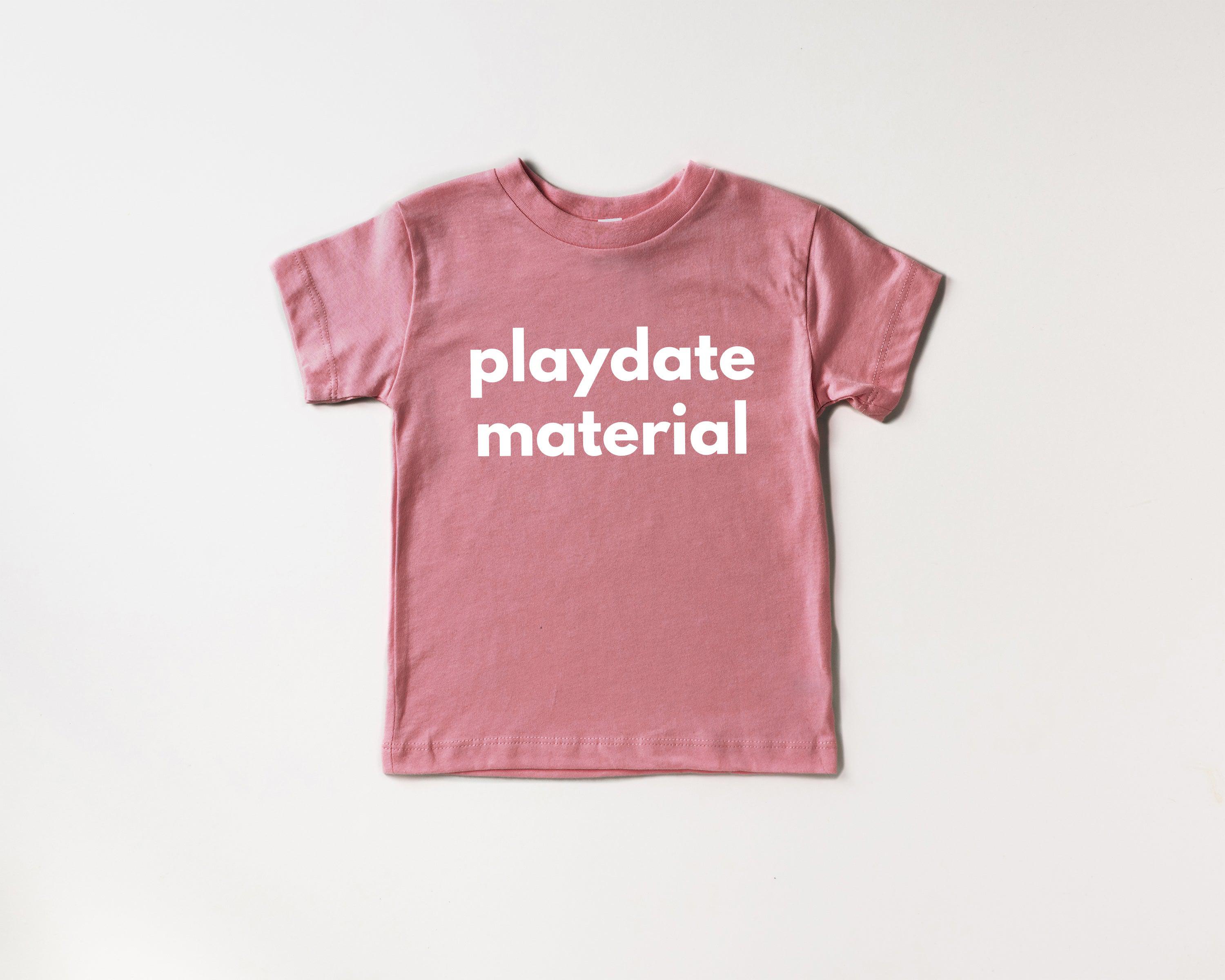 Organic cotton baby tee in rose pink with front text graphic