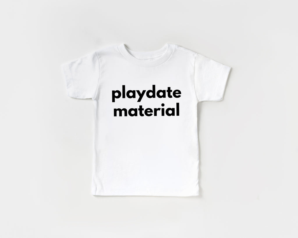 Organic cotton baby tee in white with front text graphic