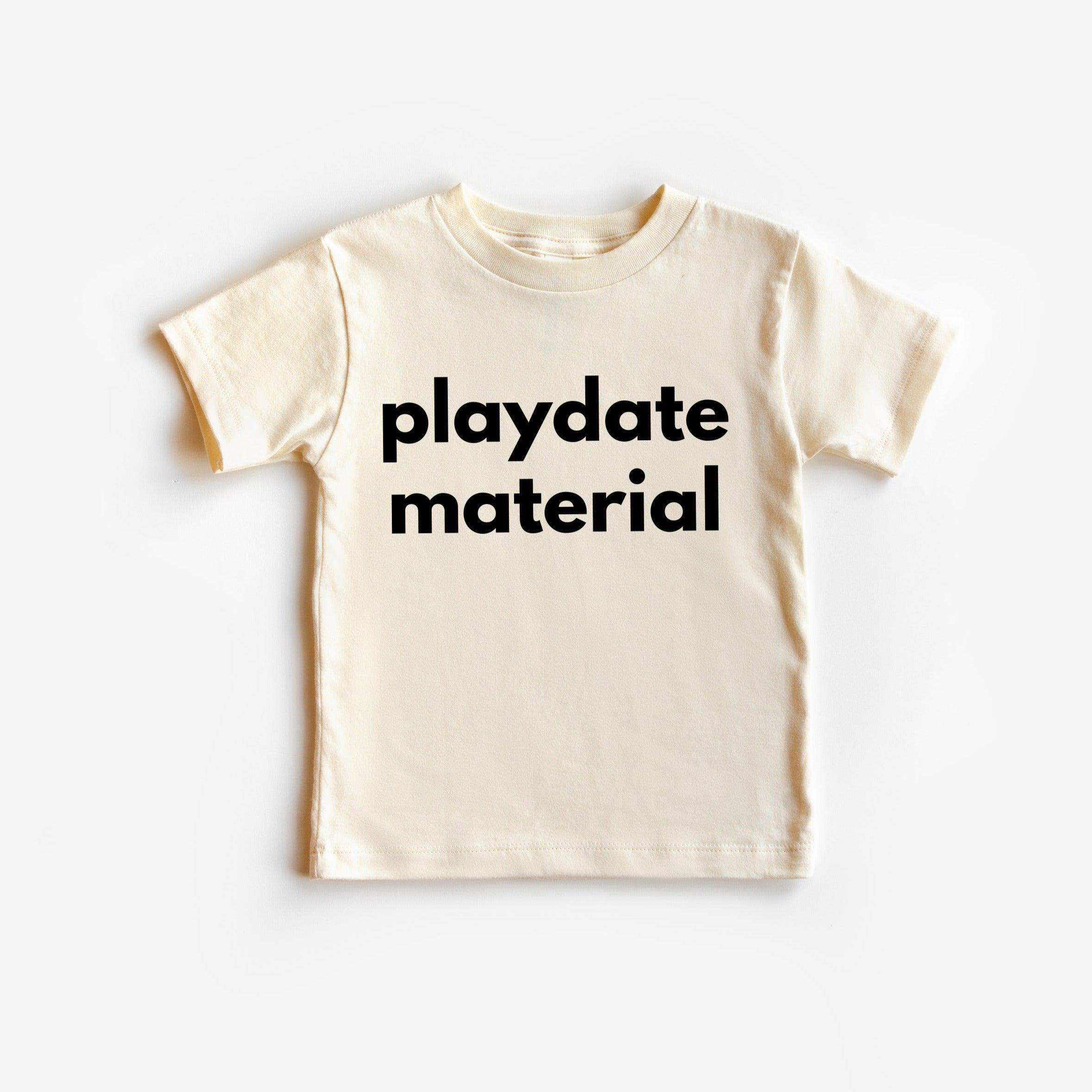 Organic cotton baby tee in cream with front text graphic