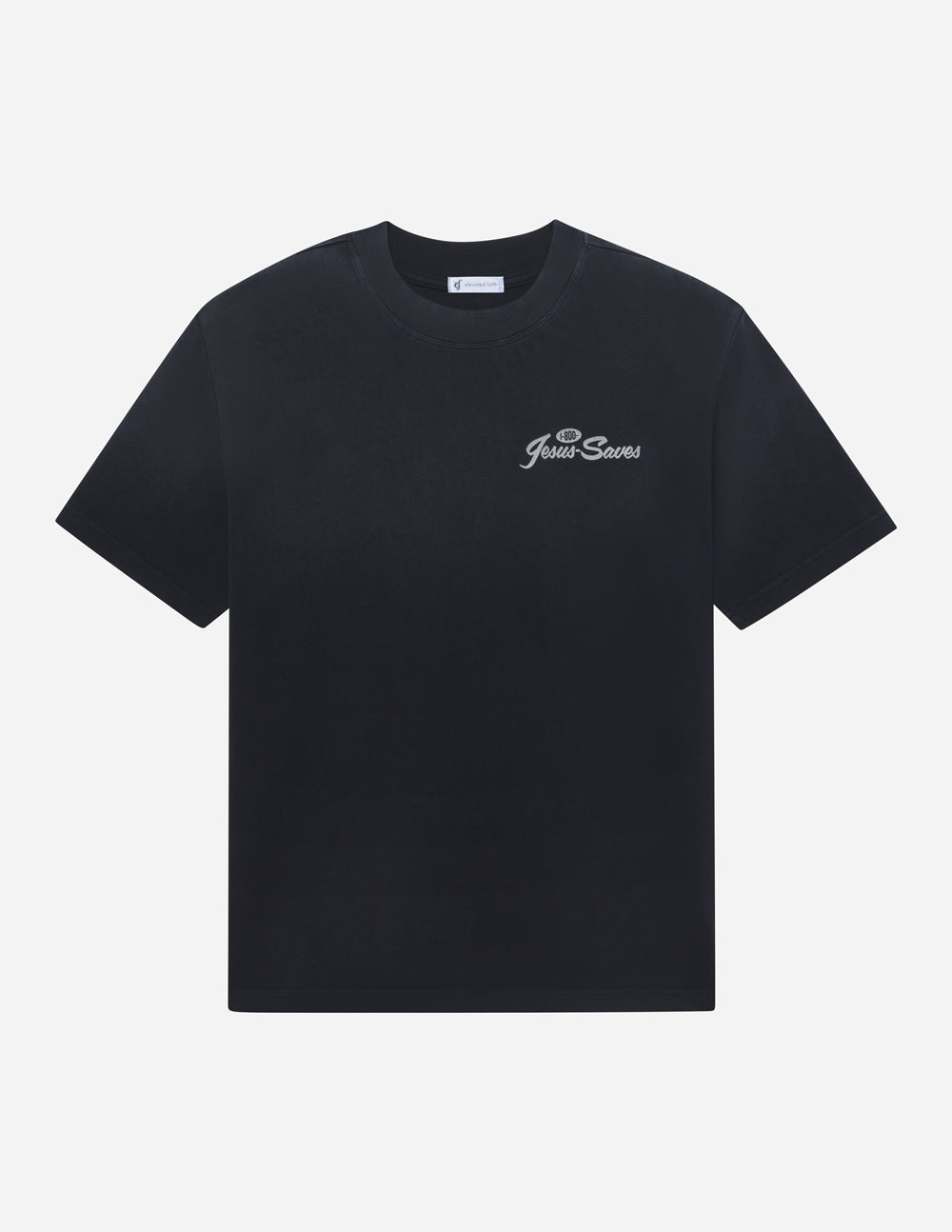 Unisex black graphic T-shirt with small chest Jesus Saves logo