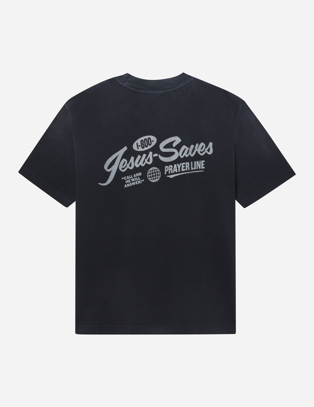 Unisex black graphic T-shirt with large back Jesus Saves Prayer Line print