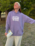Lavender unisex hoodie with front pocket and "Prayer Works" logo