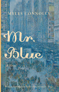 Mr. Blue novel cover with blue textured artwork and large cursive title