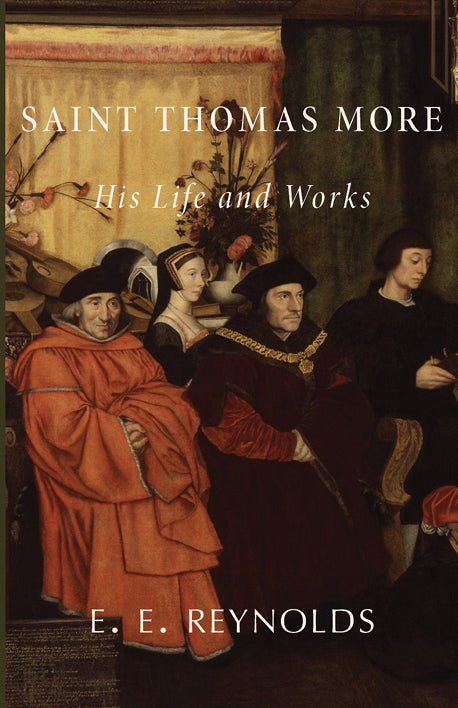 Saint Thomas More book cover with painted figures and title text, His Life and Works