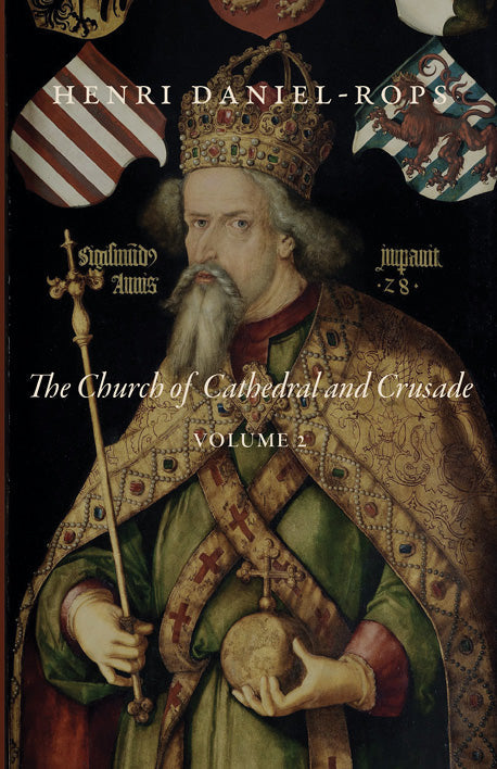 Book cover, Volume 2, featuring a painted church figure holding a staff