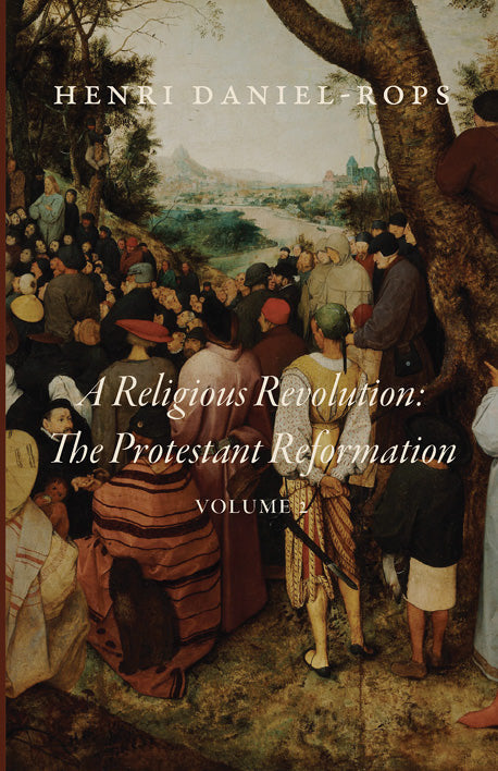 Book cover with illustrated scene, “A Religious Revolution” title, Henry Daniel-Rops, Volume 2