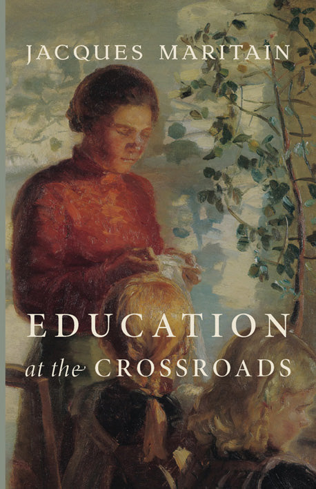 Book cover with portrait figure and title "Education at the Crossroads"