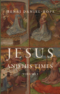 Religious history book cover, colorful scene and large typographic title, Volume I.