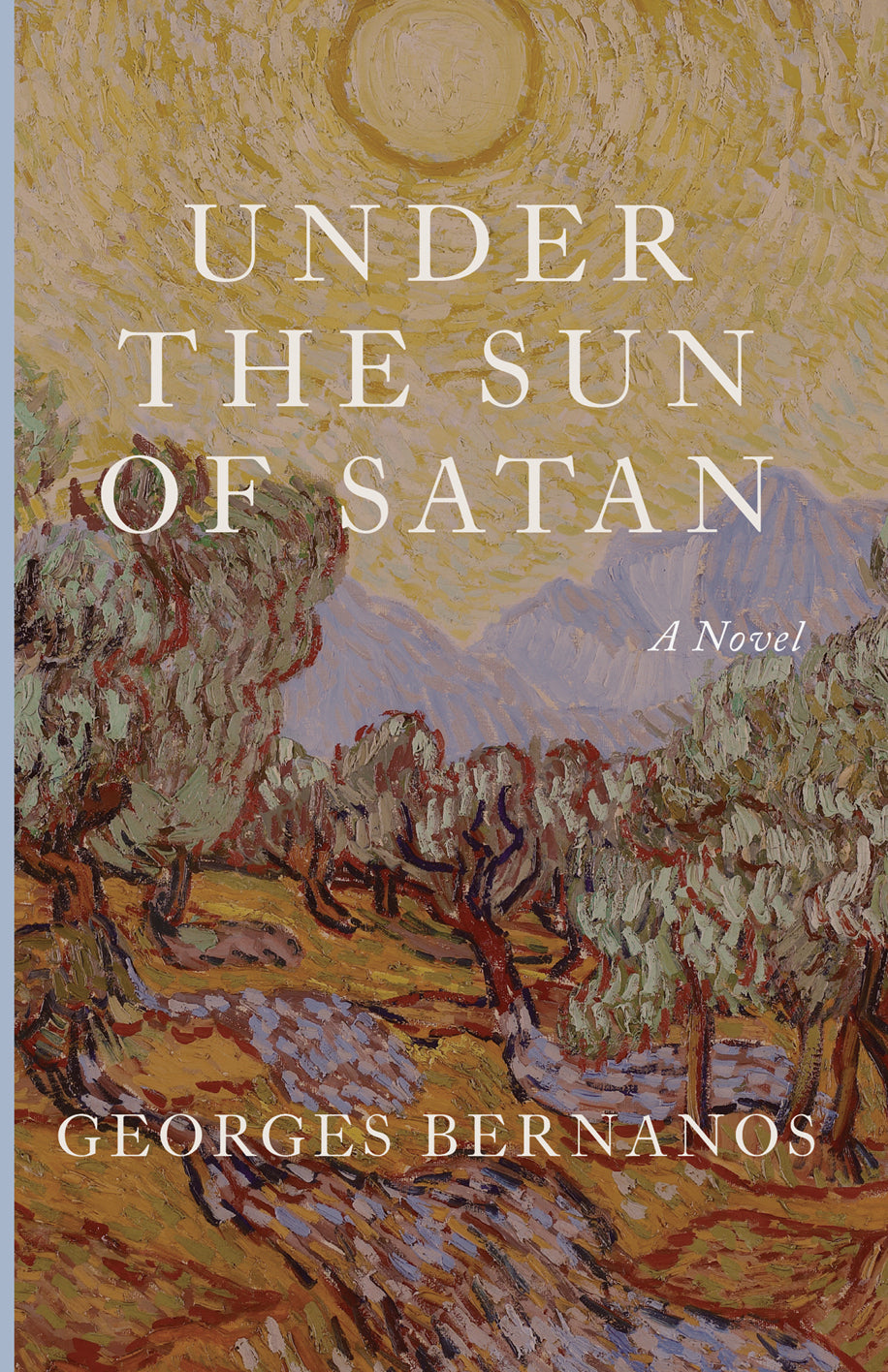 Novel book cover with illustrated landscape and title text "Under the Sun of Satan"