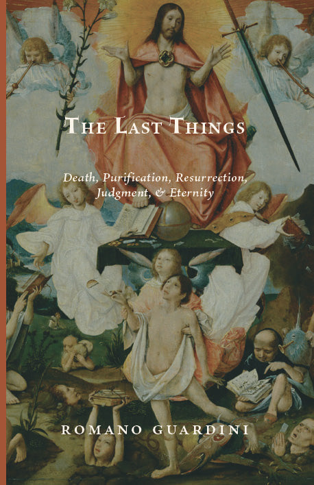 Religious book cover with angels and text on death, purification, resurrection, judgment.