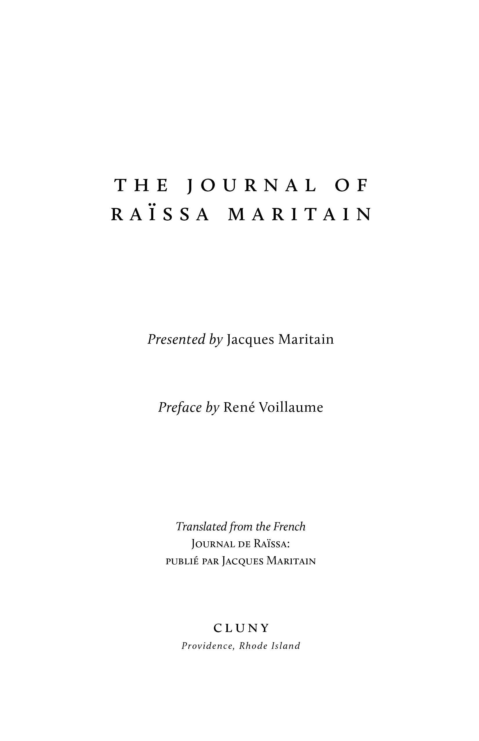 Book title page: The Journal of Raïssa Maritain, presented by Jacques Maritain