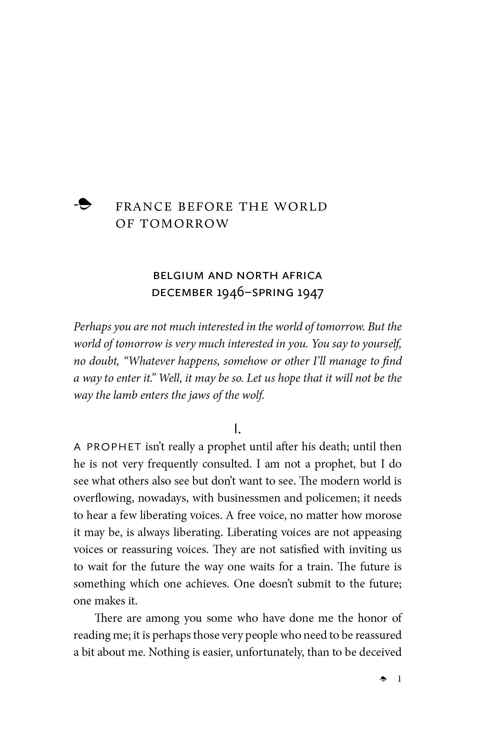 Book interior page with heading and paragraphs: France before the world of tomorrow