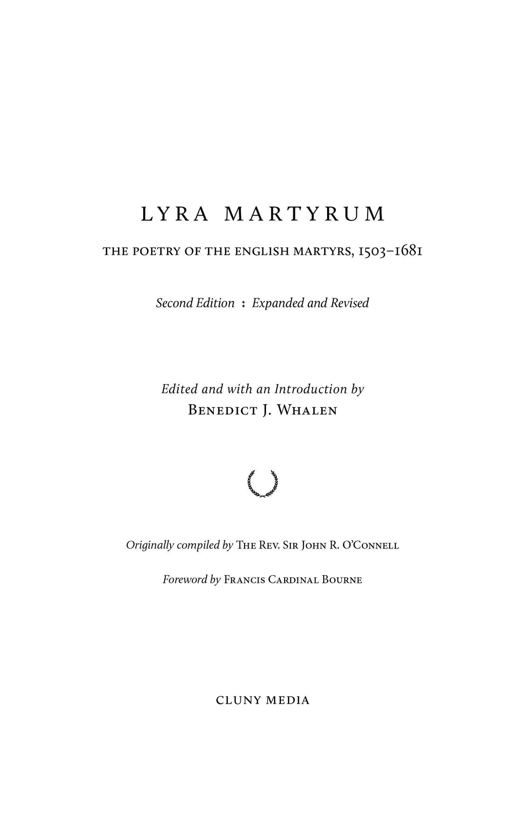 Book title page with Lyra Martyrum lettering, subtitle, and editor name