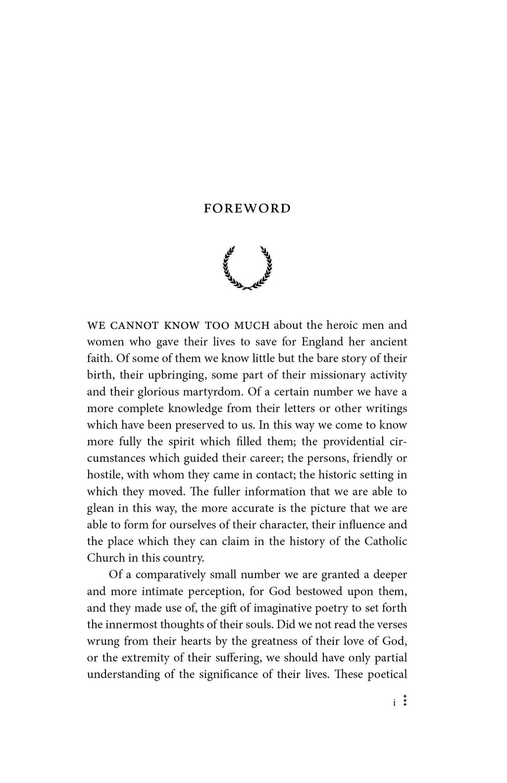 Book foreword page with centered heading and dense paragraph text